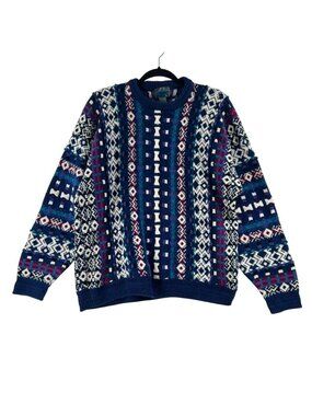 Vintage Etchings Coogi-Style Sweater Men's XL Multicolor Crewneck Geometric Knit